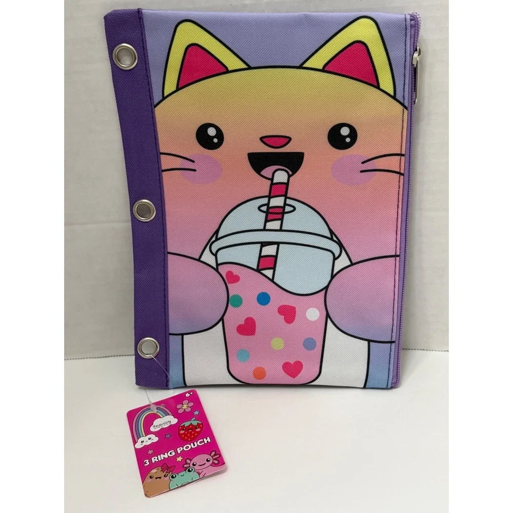 Fashion Angels Cat Milkshake 3 Ring Binder Pouch Purple School Pencil Case 80569